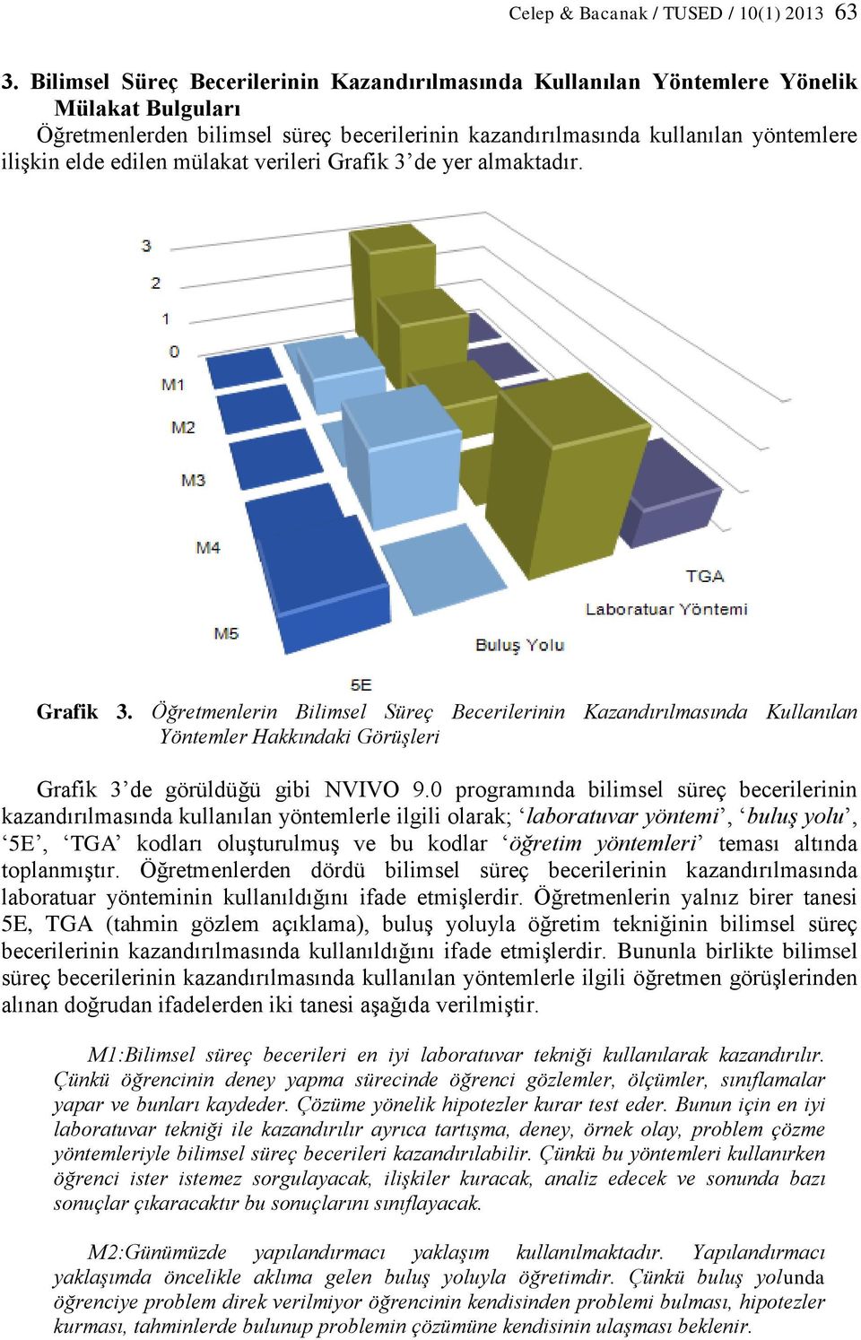 mülakat verileri Grafik 3 de yer almaktadır. Grafik 3. Öğretmenlerin Bilimsel Süreç Becerilerinin Kazandırılmasında Kullanılan Yöntemler Hakkındaki Görüşleri Grafik 3 de görüldüğü gibi NVIVO 9.