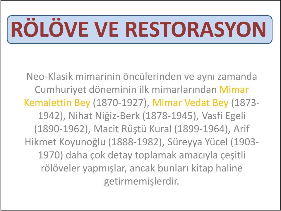 (1890-1962), Macit Rüştü Kural (1899-1964), Arif Hikmet Koyunoğlu (1888-1982), Süreyya Yücel