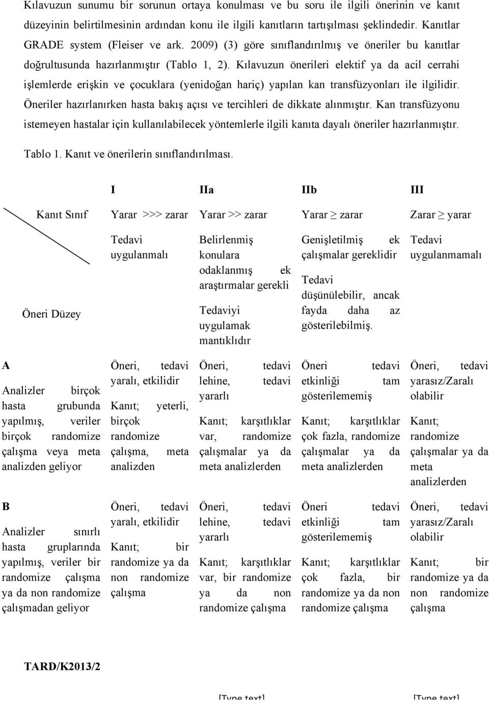 Kılavuzun önerileri elektif ya da acil cerrahi işlemlerde erişkin ve çocuklara (yenidoğan hariç) yapılan kan transfüzyonları ile ilgilidir.