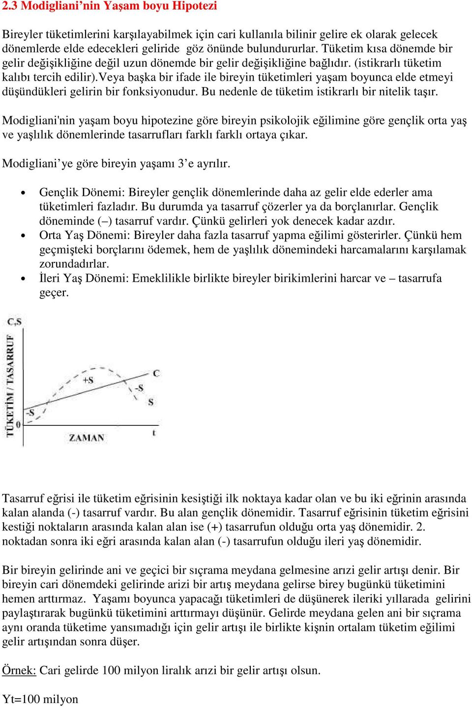 veya başka bir ifade ile bireyin tüketimleri yaşam boyunca elde etmeyi düşündükleri gelirin bir fonksiyonudur. Bu nedenle de tüketim istikrarlı bir nitelik taşır.