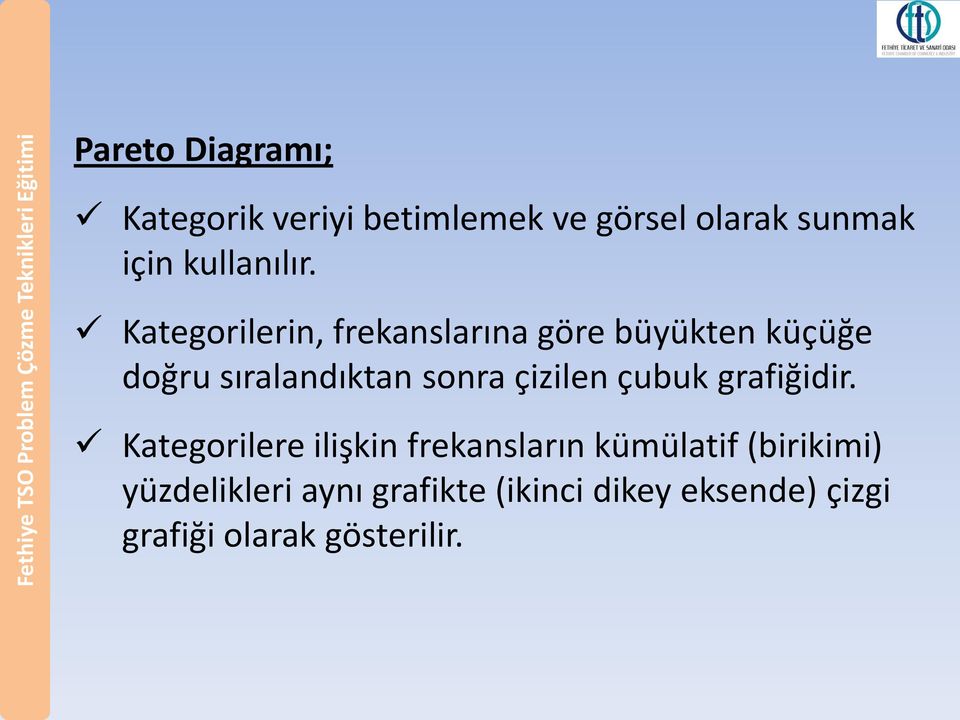 Kategorilerin, frekanslarına göre büyükten küçüğe doğru sıralandıktan sonra