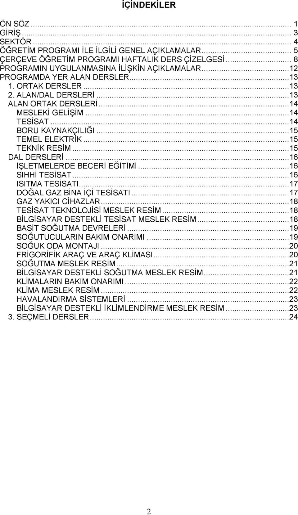 ..15 DAL DERSLERİ...16 İŞLETMELERDE BECERİ EĞİTİMİ...16 SIHHİ TESİSAT...16 ISITMA TESİSATI...17 DOĞAL GAZ BİNA İÇİ TESİSATI...17 GAZ YAKICI CİHAZLAR...18 TESİSAT TEKNOLOJİSİ MESLEK RESİM.