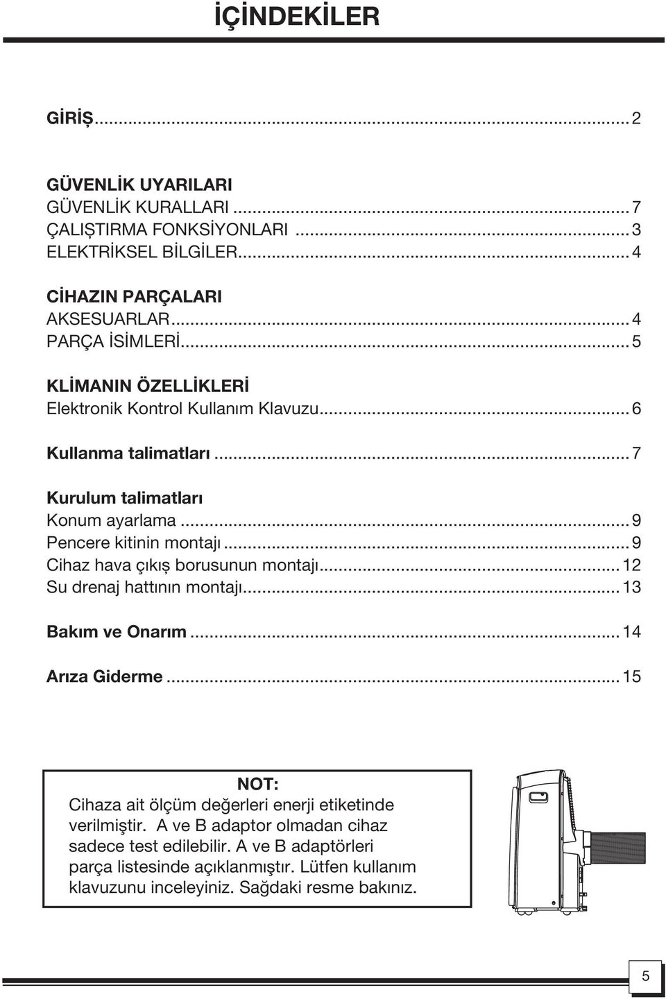 ..9 Cihaz hava çıkış borusunun montajı...12 Su drenaj hattının montajı...13 Bakım ve Onarım...14 Arıza Giderme.