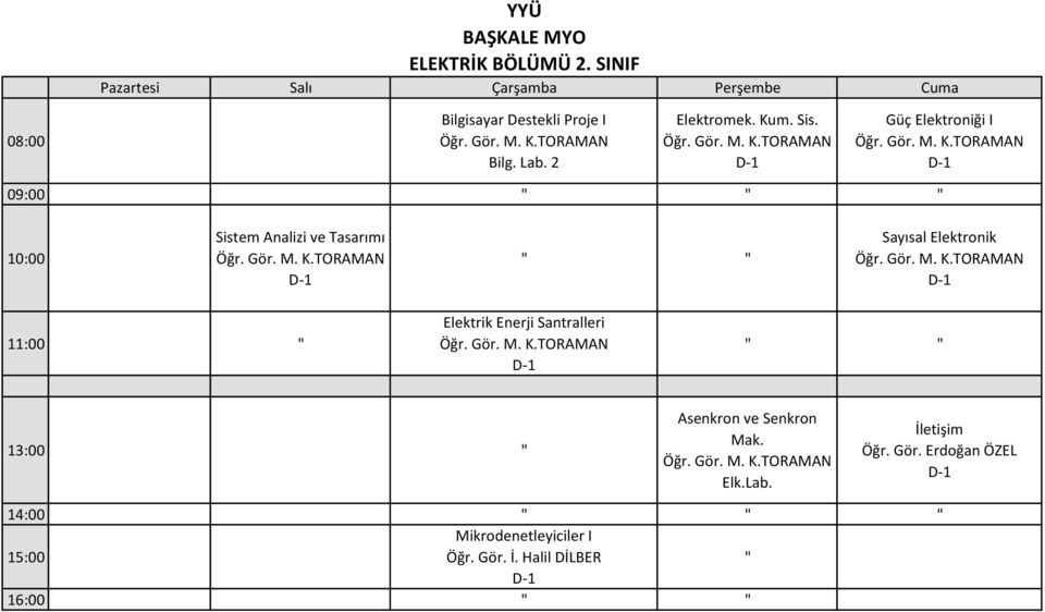 Güç Elektroniği I " " " Sistem Analizi ve Tasarımı " " Sayısal Elektronik "