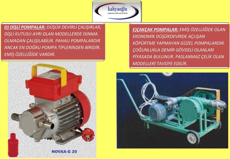 E)ÇAKÇAK POMPALAR: EMİŞ ÖZELLİĞİDE OLAN EKONOMİK DÜŞÜKDEVİRDE AÇLIŞAN KÖPÜRTME YAPMAYAN GÜZEL