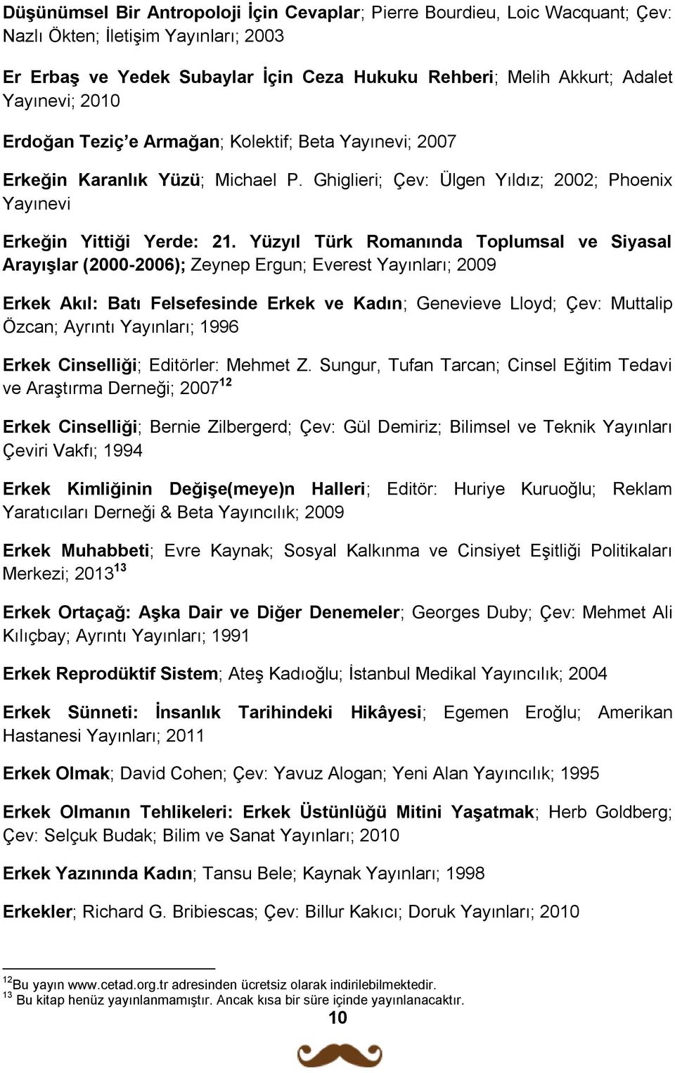 Yüzyıl Türk Romanında Toplumsal ve Siyasal Arayışlar (2000-2006); Zeynep Ergun; Everest Yayınları; 2009 Erkek Akıl: Batı Felsefesinde Erkek ve Kadın; Genevieve Lloyd; Çev: Muttalip Özcan; Ayrıntı