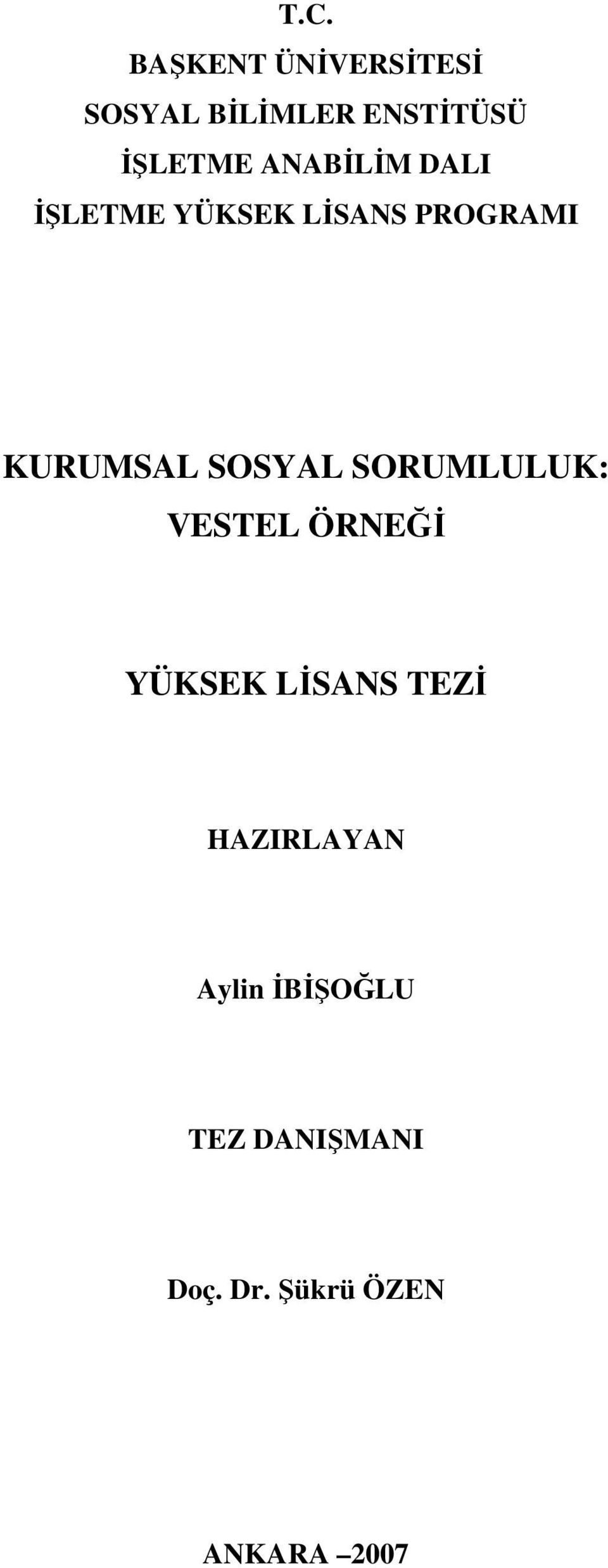 SOSYAL SORUMLULUK: VESTEL ÖRNEĞİ YÜKSEK LİSANS TEZİ