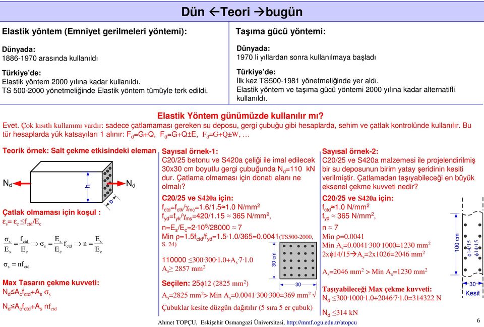 Elastik yöntem ve taşıma gücü yöntemi 2000 yılına kadar alternatifli kullanıldı. Elastik Yöntem günümüzde kullanılır mı? Evet.