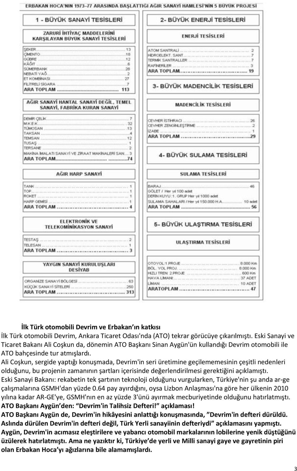 Ali Coşkun, sergide yaptığı konuşmada, Devrim'in seri üretimine geçilememesinin çeşitli nedenleri olduğunu, bu projenin zamanının şartları içerisinde değerlendirilmesi gerektiğini açıklamıştı.