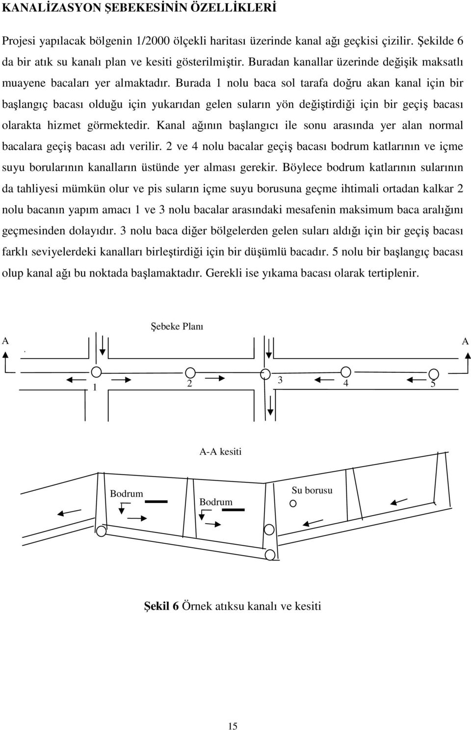 Burada 1 nolu baca sol tarafa doğru akan kanal için bir başlangıç bacası olduğu için yukarıdan gelen suların yön değiştirdiği için bir geçiş bacası olarakta hizmet görmektedir.