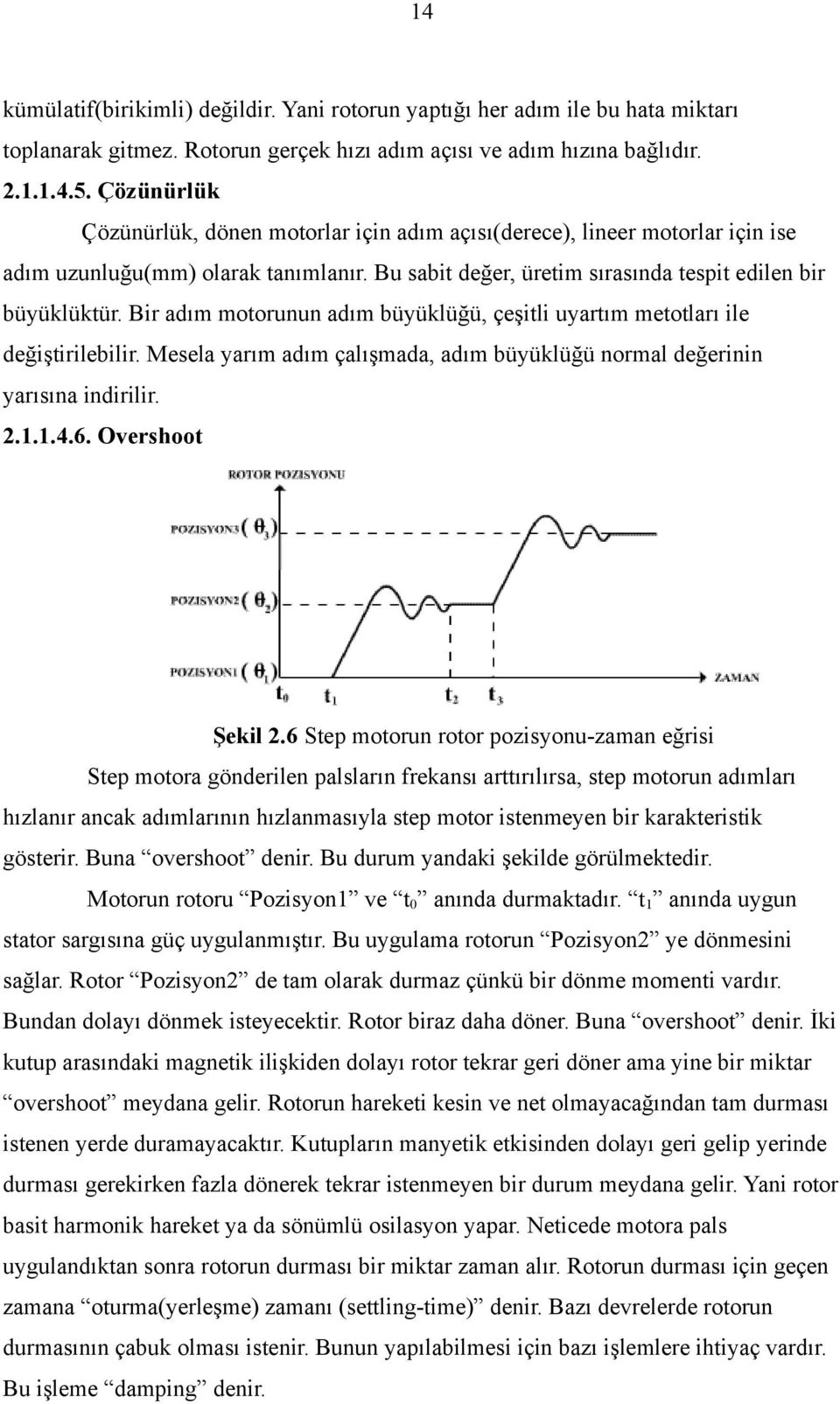 Bir adım motorunun adım büyüklüğü, çeşitli uyartım metotları ile değiştirilebilir. Mesela yarım adım çalışmada, adım büyüklüğü normal değerinin yarısına indirilir. 2.1.1.4.6. Overshoot Şekil 2.