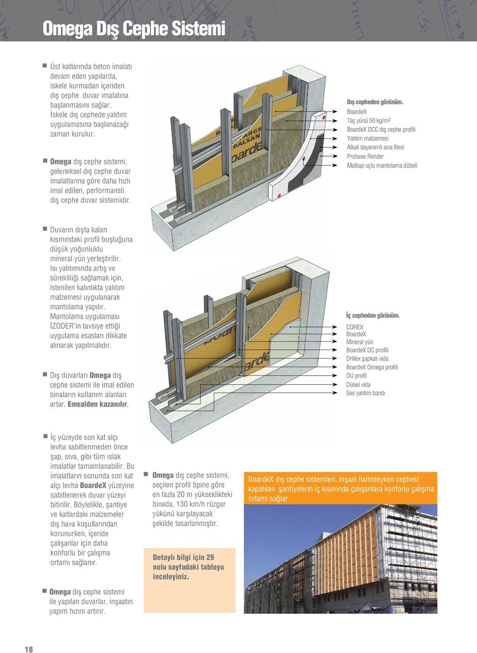 Omega dış cephe sistemi, geleneksel dış cephe duvar imalatlarına göre daha hızlı imal edilen, performanslı dış cephe duvar sistemidir. Dış cepheden görünüm.