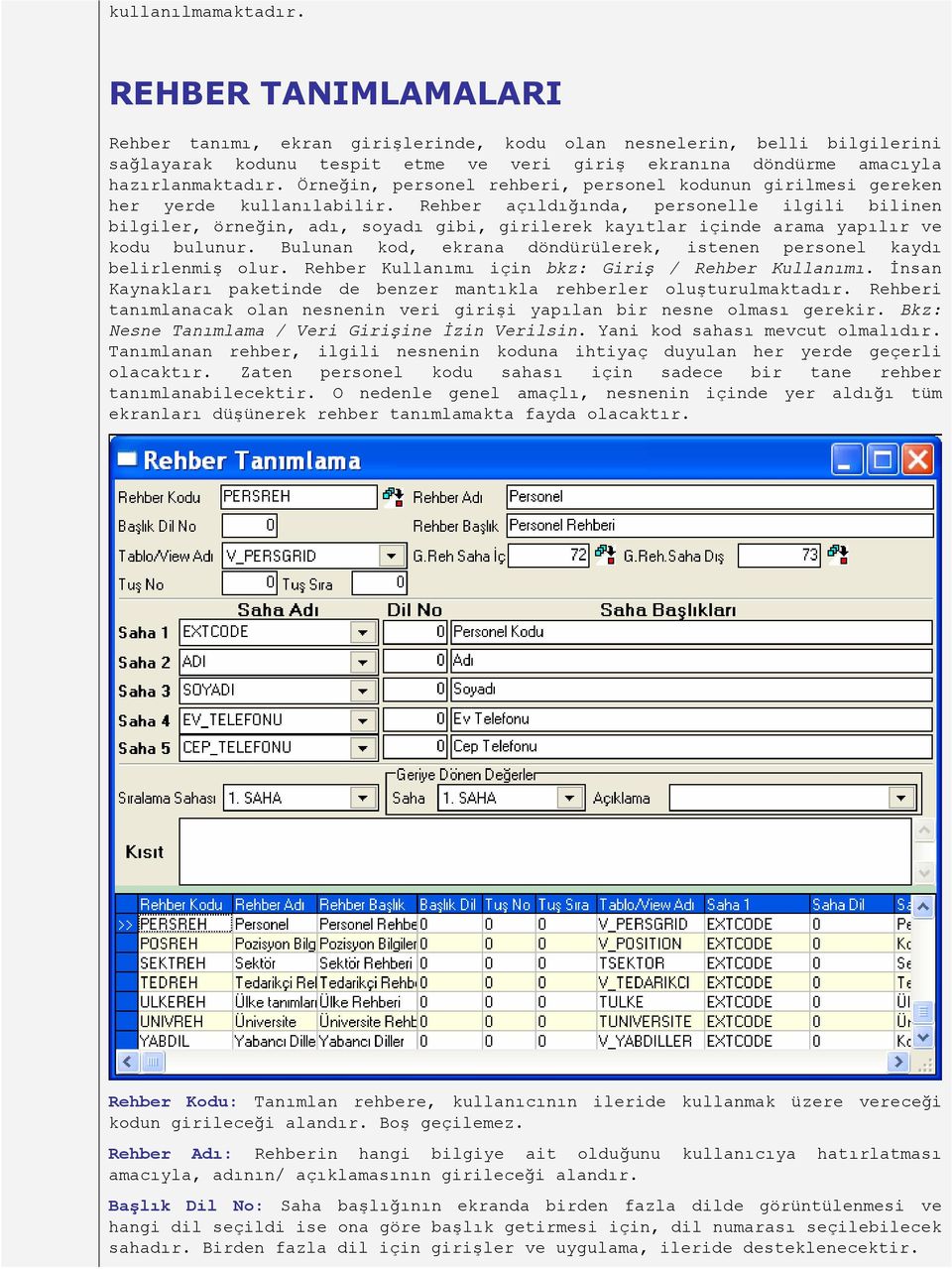 Örneğin, personel rehberi, personel kodunun girilmesi gereken her yerde kullanılabilir.