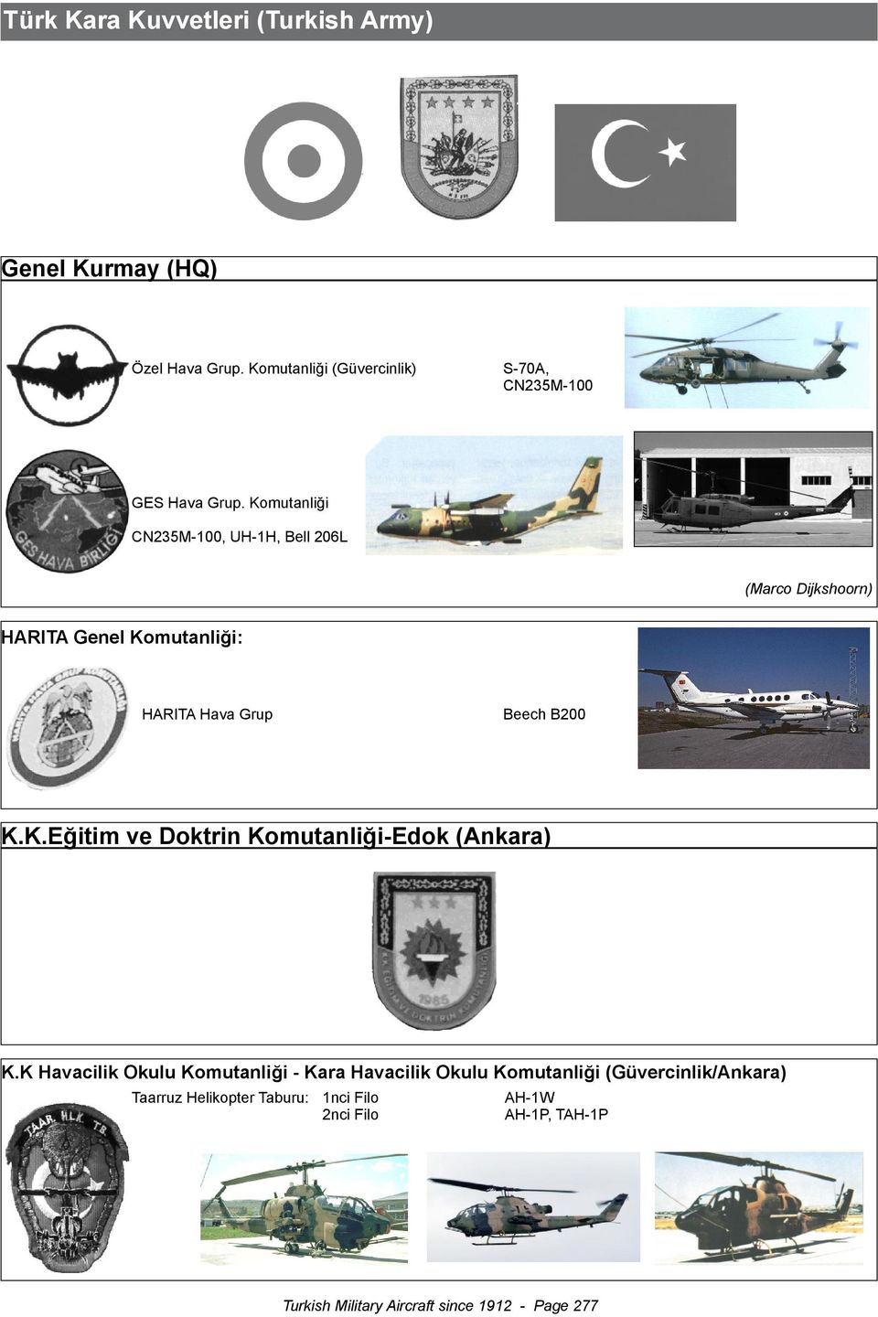 Komutanliği CN235M-100,, Bell 206L (Marco Dijkshoorn) HARITA Genel Komutanliği: HARITA Hava Grup Beech B200 K.K.Eğitim ve Doktrin Komutanliği-Edok (Ankara) K.