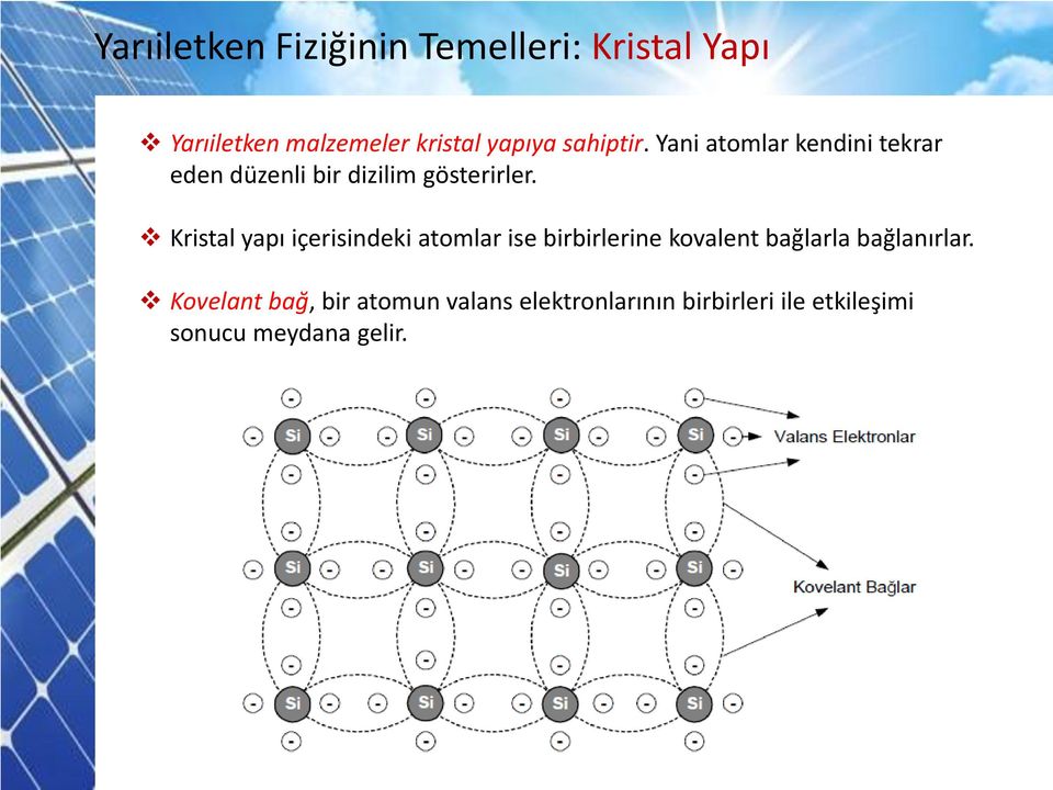 Kristal yapı içerisindeki atomlar ise birbirlerine kovalent bağlarla bağlanırlar.