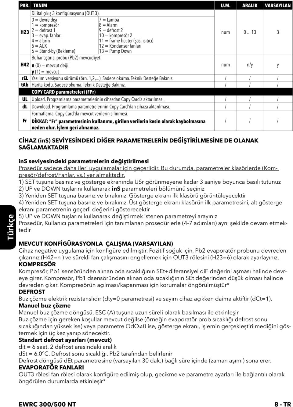 .. 13 3 H42 Buharlaştırıcı probu (Pb2) mevcudiyeti n (0) = mevcut değil num n/y y y (1) = mevcut rel Yazılım versiyonu sürümü (örn. 1,2,...). Sadece okuma. Teknik Desteğe Bakınız.