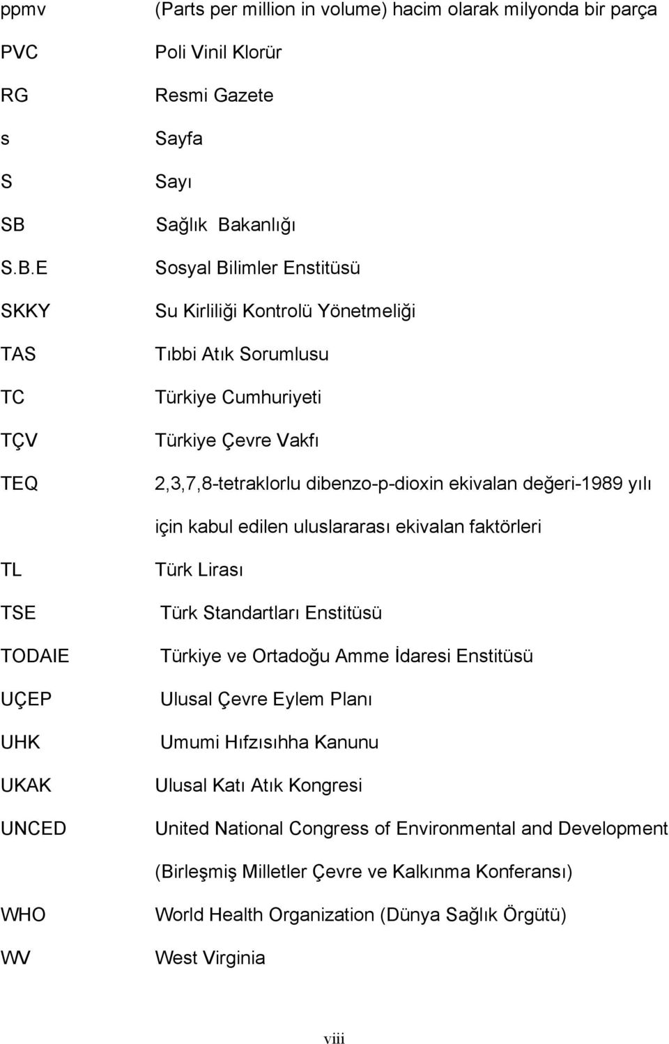 Kontrolü Yönetmeliği Tıbbi Atık Sorumlusu Türkiye Cumhuriyeti Türkiye Çevre Vakfı 2,3,7,8-tetraklorlu dibenzo-p-dioxin ekivalan değeri-1989 yılı için kabul edilen uluslararası ekivalan