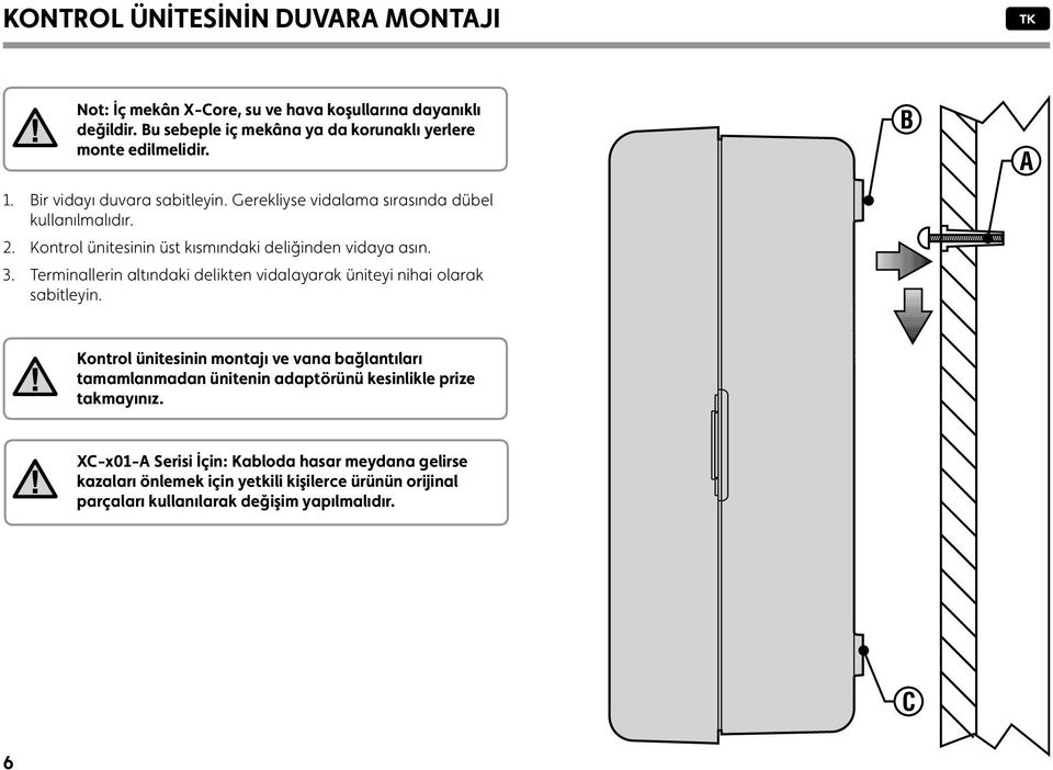 Terminallerin altındaki delikten vidalayarak üniteyi nihai olarak sabitleyin.