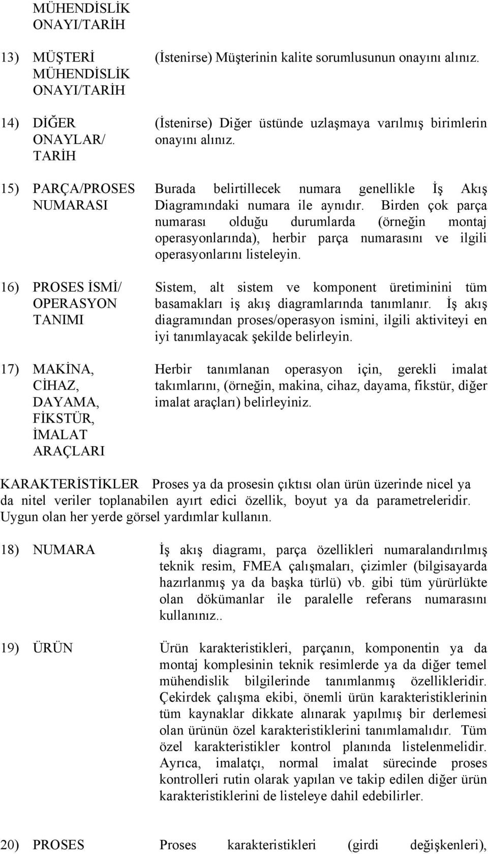 Burada belirtillecek numara genellikle İş Akış Diagramındaki numara ile aynıdır.