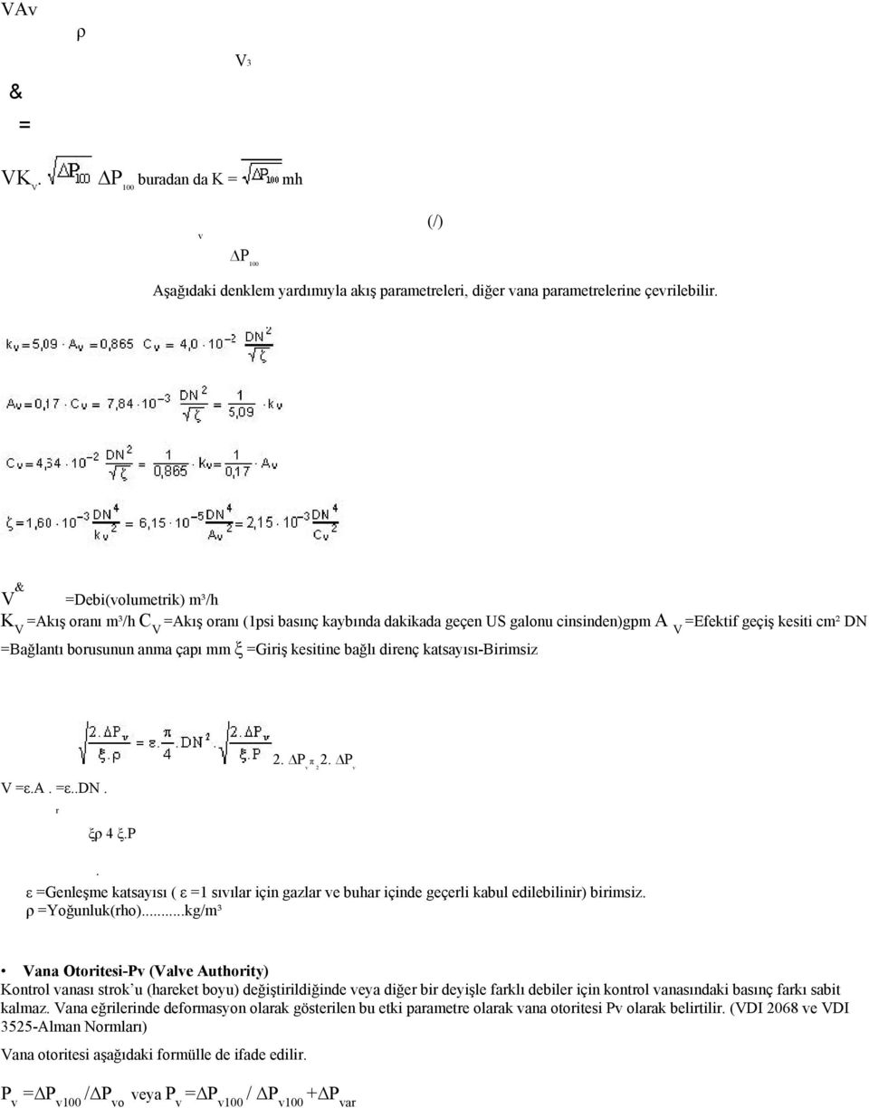 kesitine bağlı direnç katsayısı-birimsiz V =ε.a. =ε..dn. 2. π Pv 2 2. Pv r ξρ 4 ξ.p. ε =Genleşme katsayısı ( ε =1 sıvılar için gazlar ve buhar içinde geçerli kabul edilebilinir) birimsiz.