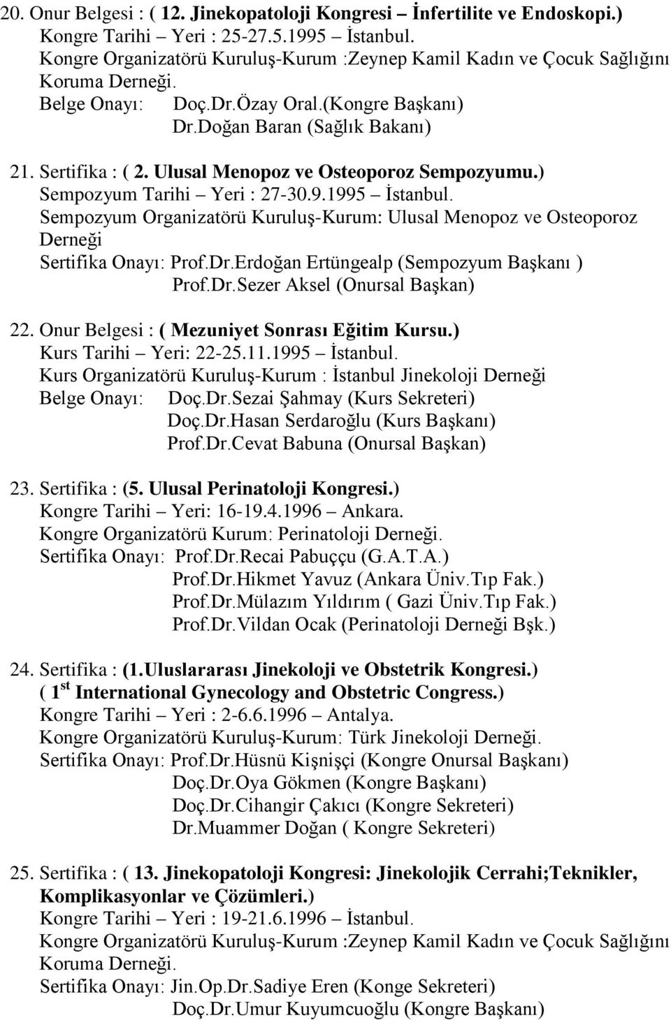 Ulusal Menopoz ve Osteoporoz Sempozyumu.) Sempozyum Tarihi Yeri : 27-30.9.1995 İstanbul. Sempozyum Organizatörü Kuruluş-Kurum: Ulusal Menopoz ve Osteoporoz Derneği Sertifika Onayı: Prof.Dr.