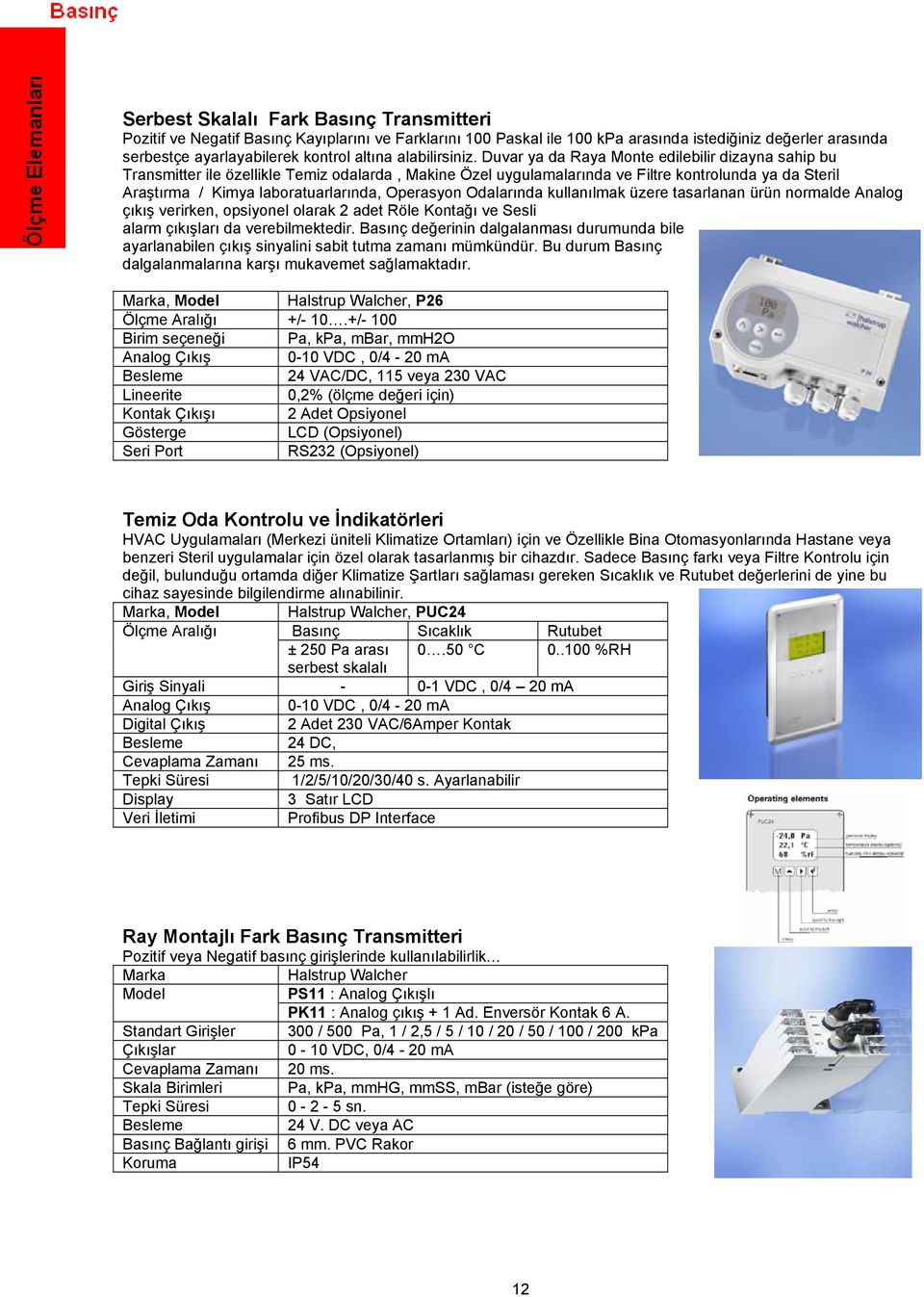 Duvar ya da Raya Monte edilebilir dizayna sahip bu Transmitter ile özellikle Temiz odalarda, Makine Özel uygulamalarında ve Filtre kontrolunda ya da Steril Ara tırma / Kimya laboratuarlarında,