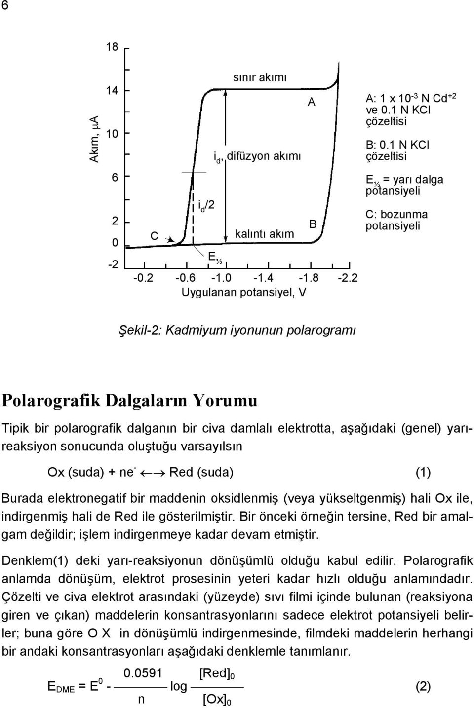 elektrotta, aşağıdaki (genel) yarıreaksiyon sonucunda oluştuğu varsayılsın Ox (suda) + ne - Red (suda) (1) Burada elektronegatif bir maddenin oksidlenmiş (veya yükseltgenmiş) hali Ox ile, indirgenmiş