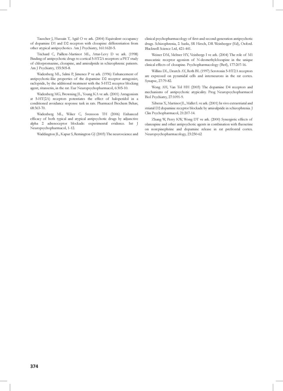 (1998) Binding of antipsychotic drugs to cortical 5-HT2A receptors: a PET study of chlorpromazine, clozapine, and amisulpride in schizophrenic patients. Am J Psychiatry, 155:505-8.