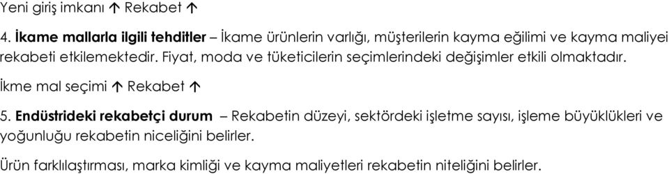 etkilemektedir. Fiyat, moda ve tüketicilerin seçimlerindeki değişimler etkili olmaktadır. İkme mal seçimi Rekabet 5.