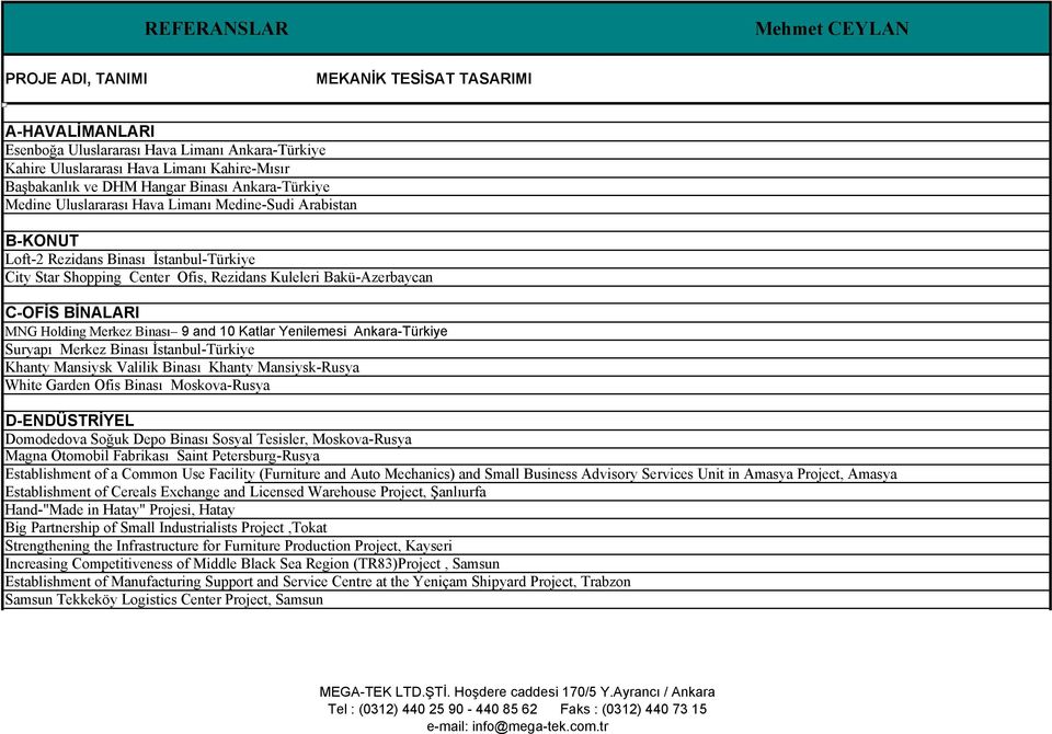 C-OFİS BİNALARI MNG Holding Merkez Binası 9 and 10 Katlar Yenilemesi Ankara-Türkiye Suryapı Merkez Binası İstanbul-Türkiye Khanty Mansiysk Valilik Binası Khanty Mansiysk-Rusya White Garden Ofis