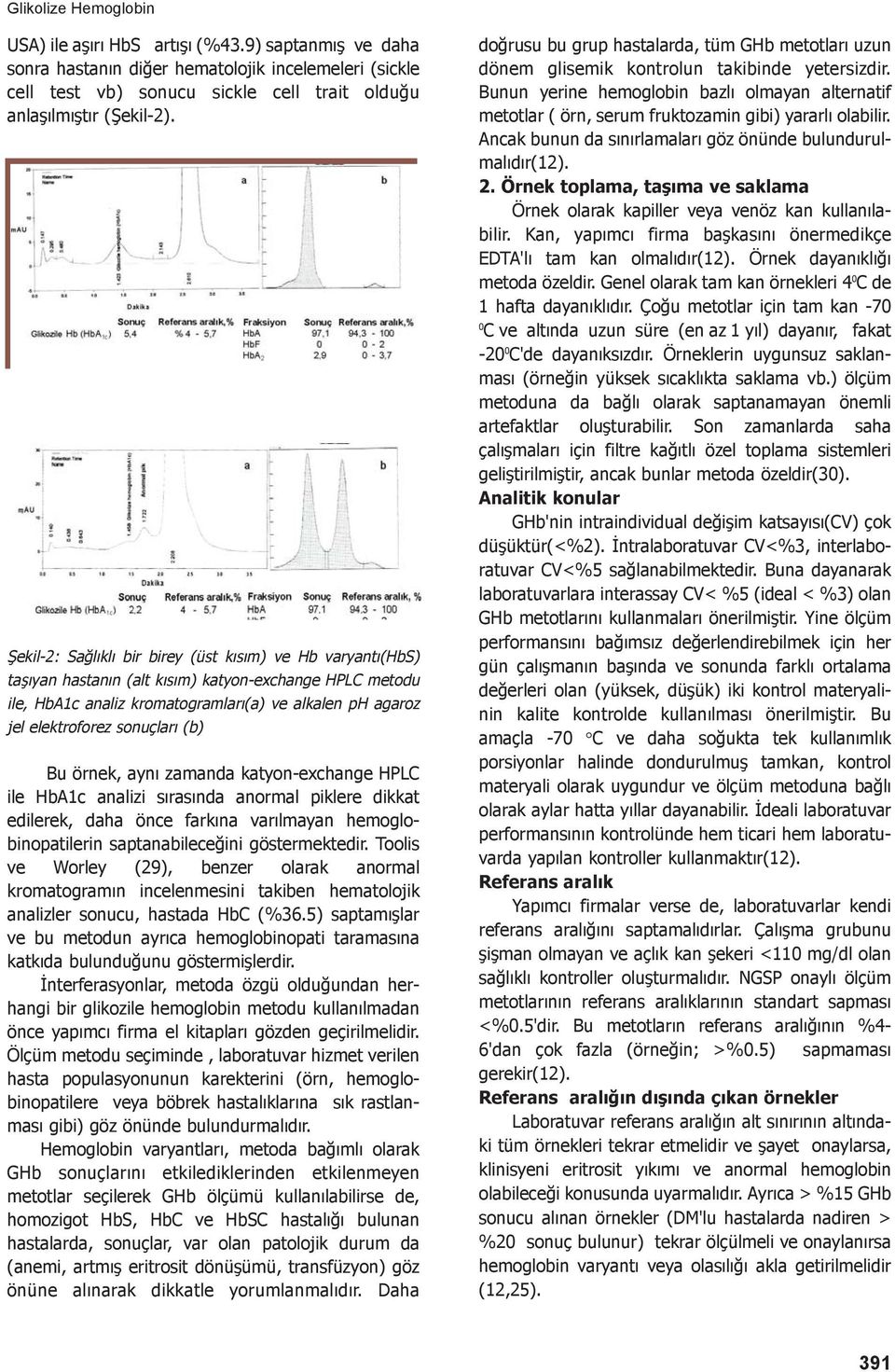 sonuçları (b) Bu örnek, aynı zamanda katyon-exchange HPLC ile HbA1c analizi sırasında anormal piklere dikkat edilerek, daha önce farkına varılmayan hemoglobinopatilerin saptanabileceğini