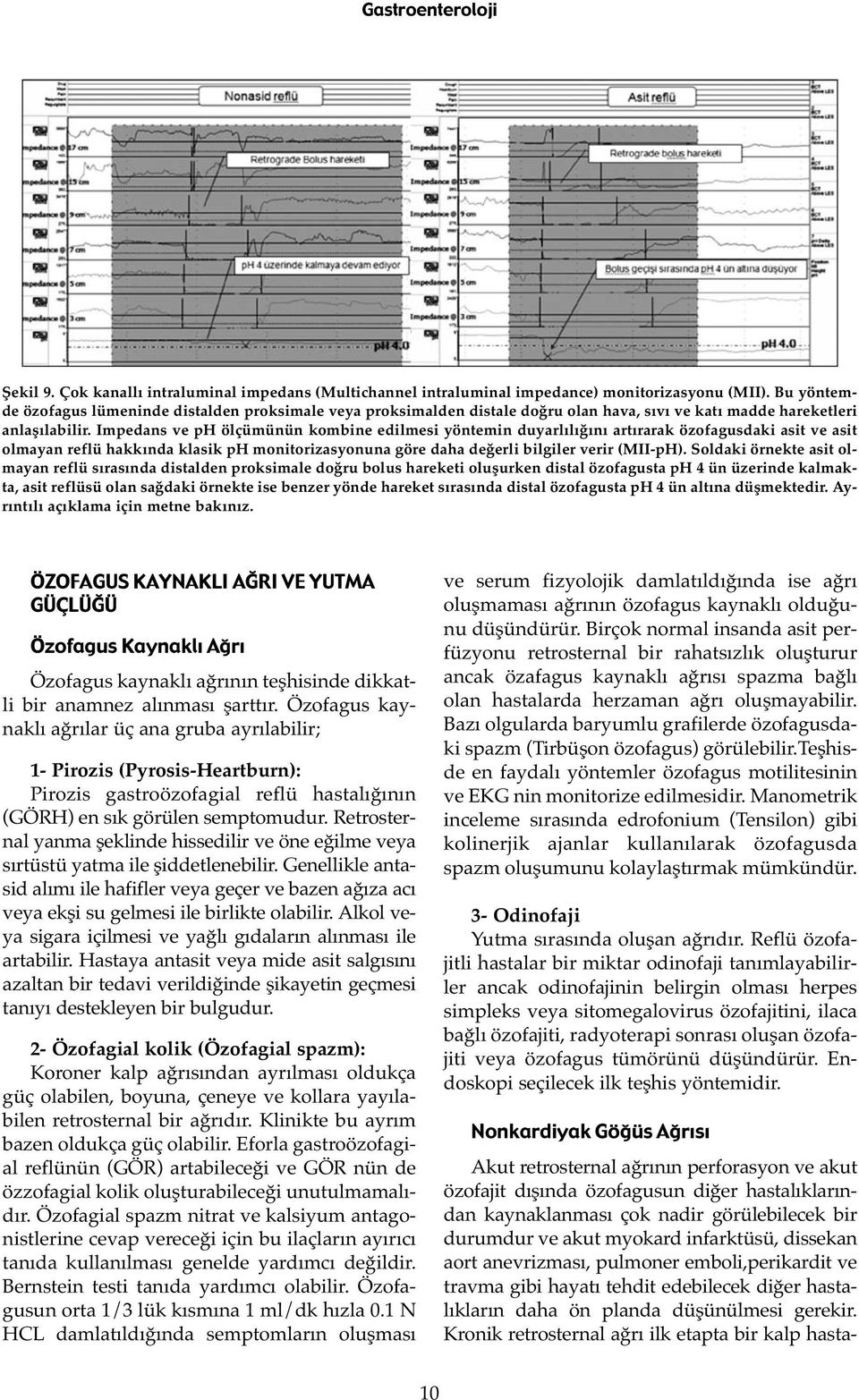 Impedans ve ph ölçümünün kombine edilmesi yöntemin duyarlılığını artırarak özofagusdaki asit ve asit olmayan reflü hakkında klasik ph monitorizasyonuna göre daha değerli bilgiler verir (MII-pH).