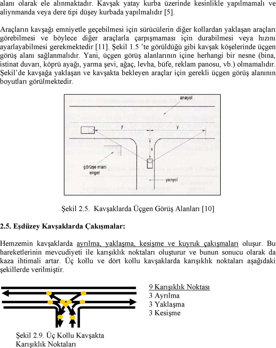 gerekmektedir [11]. Şekil 1.5 te görüldüğü gibi kavşak köşelerinde üçgen görüş alanı sağlanmalıdır.