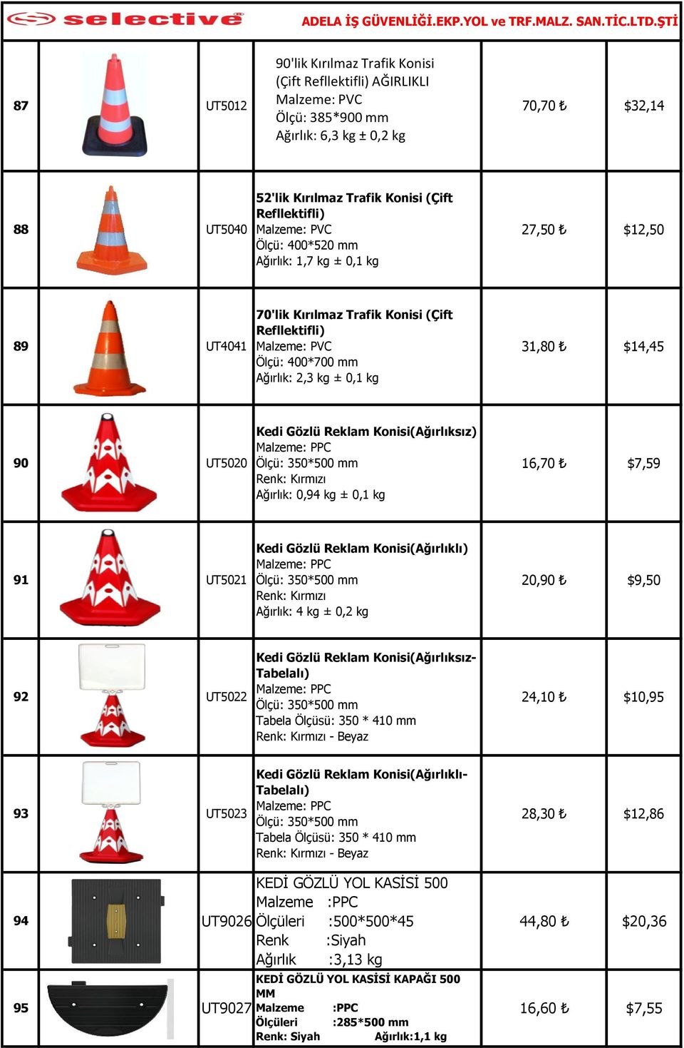 Konisi(Ağırlıksız) Malzeme: PPC Ölçü: 350*500 mm Renk: Kırmızı Ağırlık: 0,94 kg ± 0,1 kg 16,70 $7,59 91 UT5021 Kedi Gözlü Reklam Konisi(Ağırlıklı) Malzeme: PPC Ölçü: 350*500 mm Renk: Kırmızı Ağırlık: