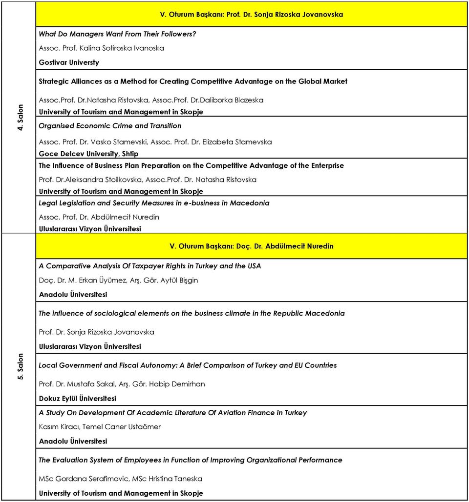 Dr.Aleksandra Stoilkovska, Assoc.Prof. Dr. Natasha Ristovska Legal Legislation and Security Measures in e-business in Macedonia Assoc. Prof. Dr. Abdülmecit Nuredin V. Oturum Başkanı: Doç. Dr. Abdülmecit Nuredin A Comparative Analysis Of Taxpayer Rights in Turkey and the USA Doç.