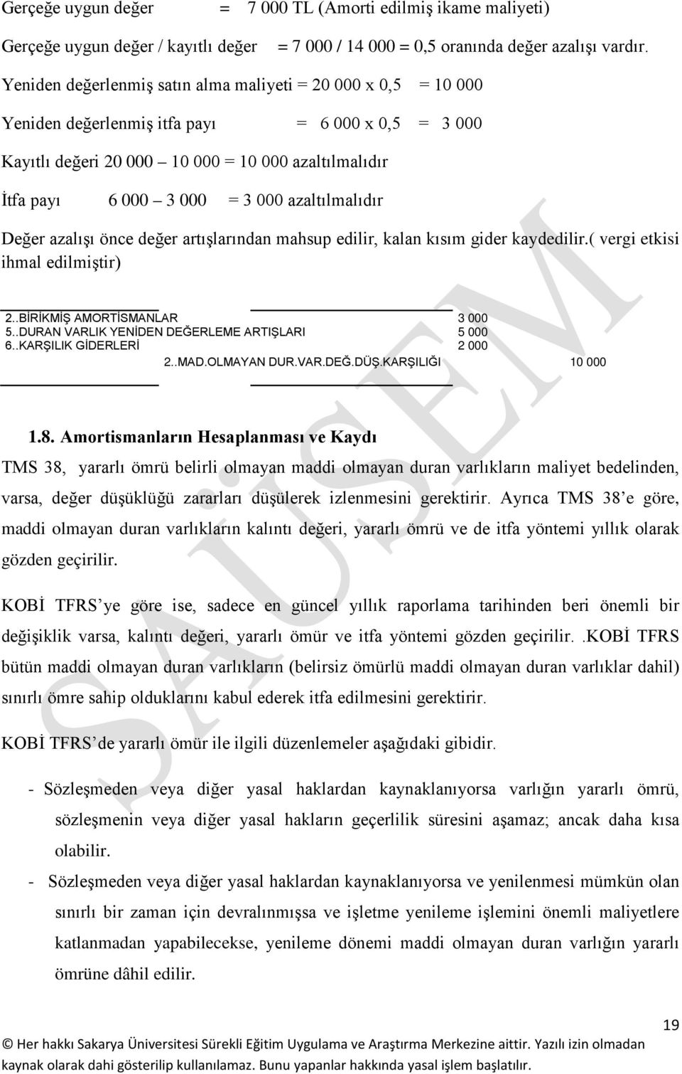 azaltılmalıdır Değer azalışı önce değer artışlarından mahsup edilir, kalan kısım gider kaydedilir.( vergi etkisi ihmal edilmiştir) 2..BİRİKMİŞ AMORTİSMANLAR 3 000 5.