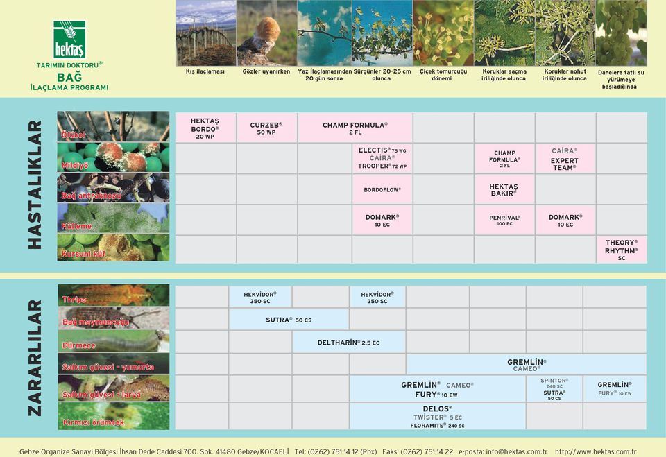 EC FORMULA BAKIR PENRİVAL 100 EC CAİRA EXPERT TEAM DOMARK 10 EC THEORY RHYTHM SC ZARARLILAR Thrips Bağ maymuncuğu Dürmece Salkım güvesi - yumurta Salkım güvesi - larva Kırmızı örümcek