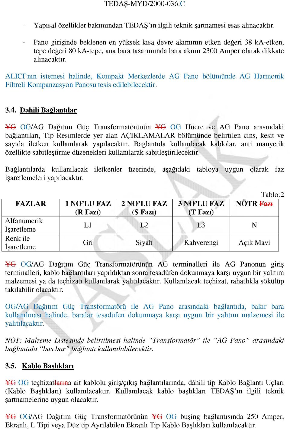 ALICI nın istemesi halinde, Kompakt Merkezlerde AG Pano bölümünde AG Harmonik Filtreli Kompanzasyon Panosu tesis edilebilecektir. 3.4.