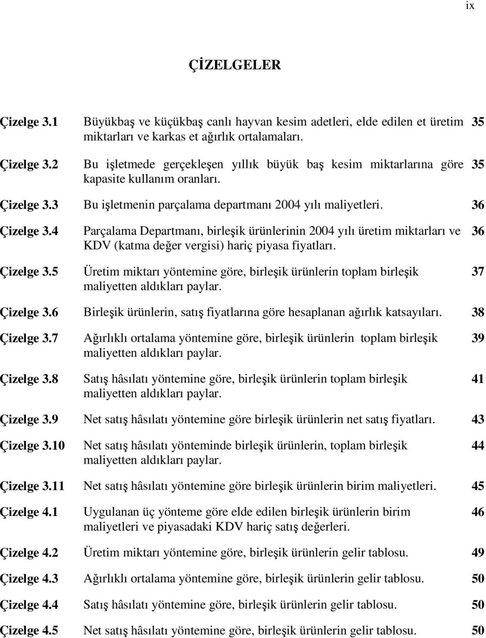 5 Parçalama Departmanı, birleşik ürünlerinin 2004 yılı üretim miktarları ve KDV (katma değer vergisi) hariç piyasa fiyatları.