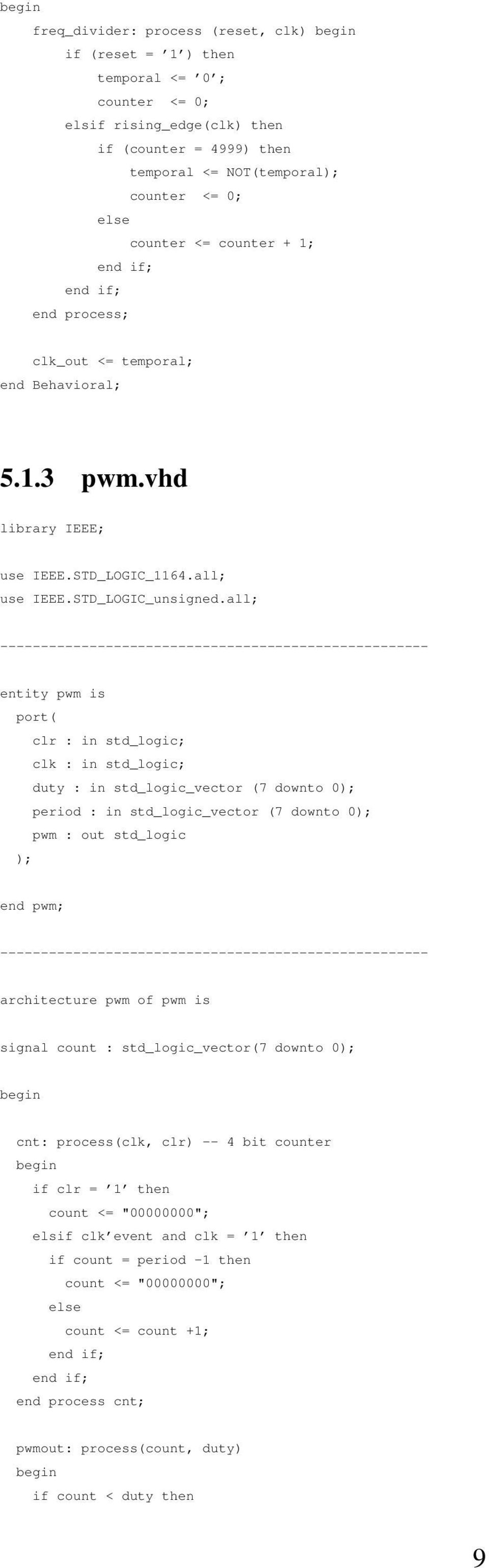 all; ----------------------------------------------------- entity pwm is port( clr : in std_logic; clk : in std_logic; duty : in std_logic_vector (7 downto 0); period : in std_logic_vector (7 downto