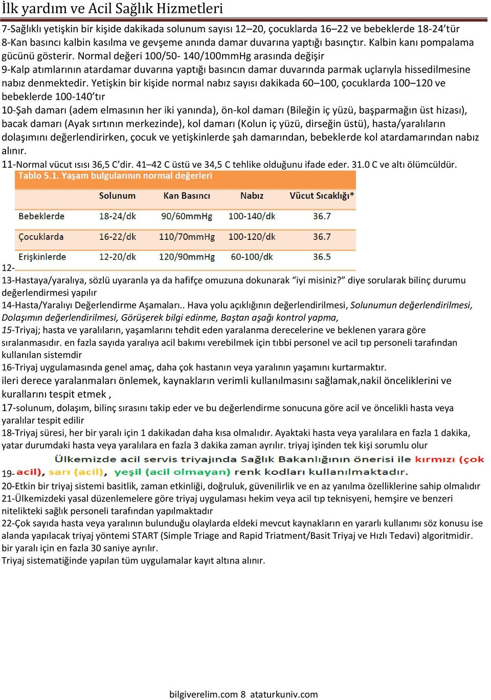 Normal değeri 100/50-140/100mmHg arasında değişir 9-Kalp atımlarının atardamar duvarına yaptığı basıncın damar duvarında parmak uçlarıyla hissedilmesine nabız denmektedir.