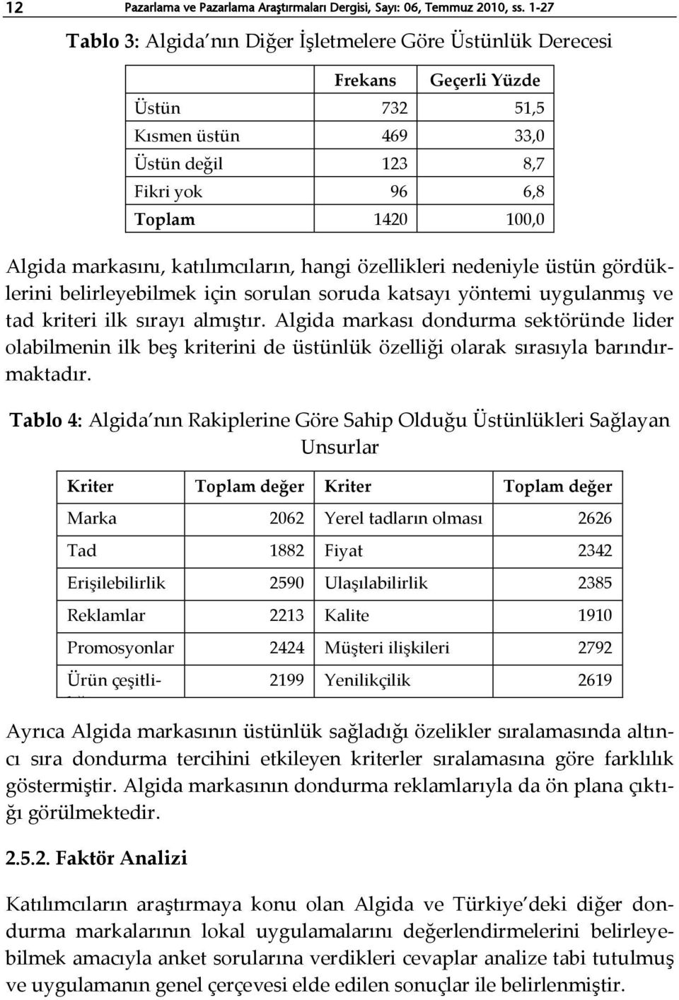 katılımcıların, hangi özellikleri nedeniyle üstün gördüklerini belirleyebilmek için sorulan soruda katsayı yöntemi uygulanmış ve tad kriteri ilk sırayı almıştır.