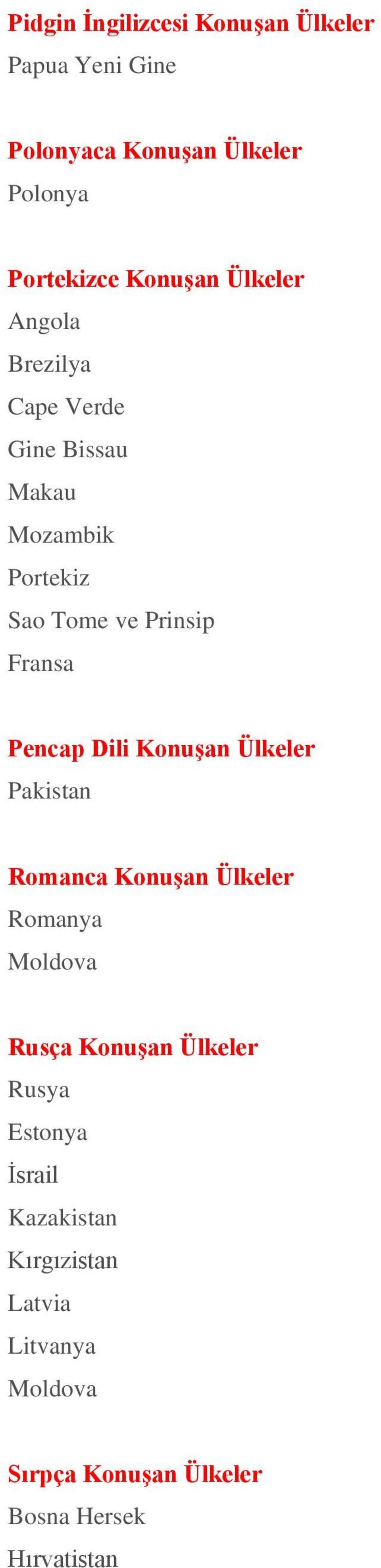 Pencap Dili Konuşan Ülkeler Pakistan Romanca Konuşan Ülkeler Romanya Moldova Rusça Konuşan Ülkeler