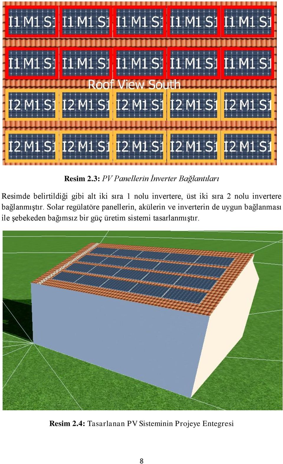 invertere, üst iki sıra 2 nolu invertere bağlanmıştır.