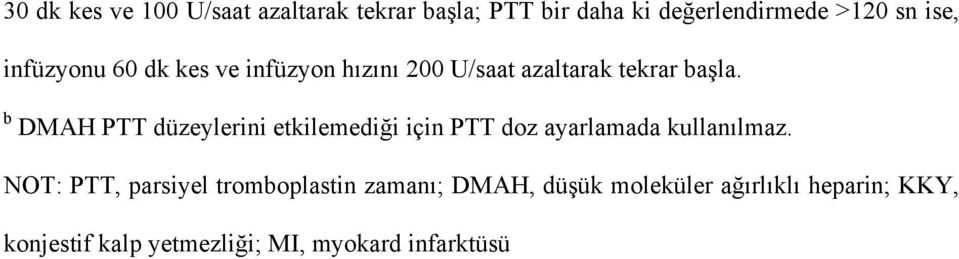 b DMAH PTT düzeylerini etkilemediği için PTT doz ayarlamada kullanılmaz.