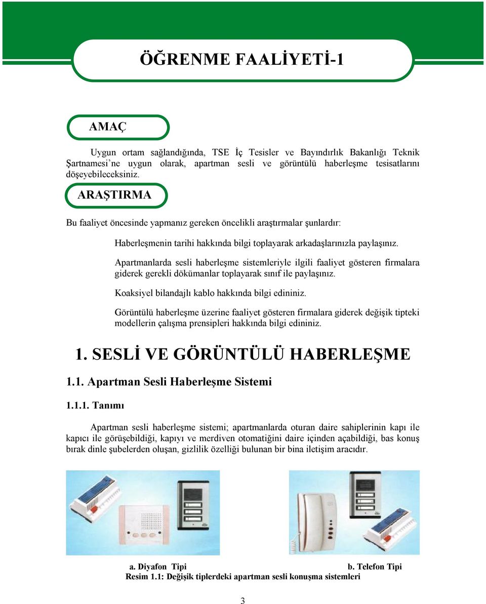 Apartmanlarda sesli haberleşme sistemleriyle ilgili faaliyet gösteren firmalara giderek gerekli dökümanlar toplayarak sınıf ile paylaşınız. Koaksiyel bilandajlı kablo hakkında bilgi edininiz.