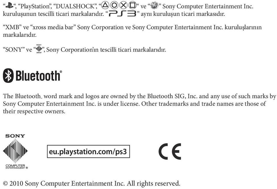 SONY ve, Sony Corporation ın tescilli ticari markalarıdır. The Bluetooth word mark and logos are owned by the Bluetooth SIG, Inc.