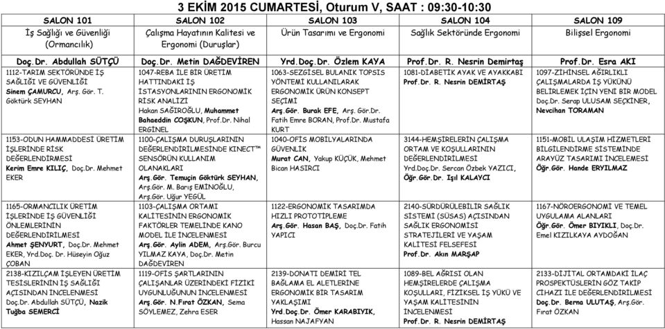 Gör. T. Göktürk SEYHAN 1153-ODUN HAMMADDESİ ÜRETİM İŞLERİNDE RİSK DEĞERLENDİRMESİ Kerim Emre KILIÇ, Doç.Dr. Mehmet EKER 1165-ORMANCILIK ÜRETİM İŞLERİNDE İŞ GÜVENLİĞİ ÖNLEMLERİNİN Ahmet ŞENYURT, Doç.