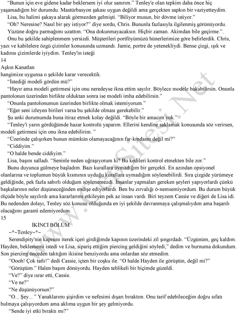 Yüzüne doğru parmağımı uzattım. Ona dokunmayacaksın. Hiçbir zaman. Akimdan bile geçirme.. Onu bu şekilde sahiplenmem yersizdi. Müşterileri portföyümüzü hünerlerimize göre belirlerdik.