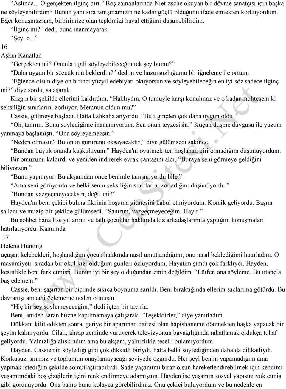 .. 16 Gerçekten mi? Onunla ilgili söyleyebileceğin tek şey bumu? Daha uygun bir sözcük mü beklerdin? dedim ve huzursuzluğumu bir iğneleme ile örttüm.